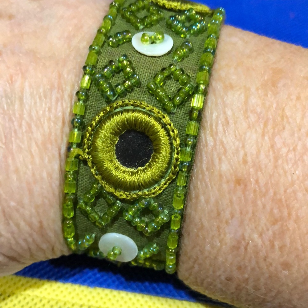 Vintage Beaded Green Cuff Bracelet